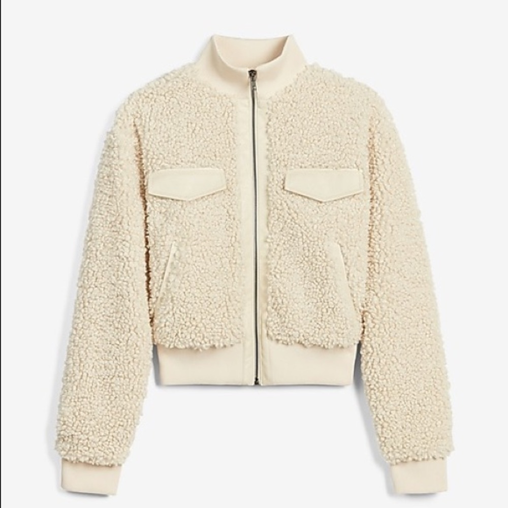 Express x Negin Mirsalehi Cropped Sherpa Jacket